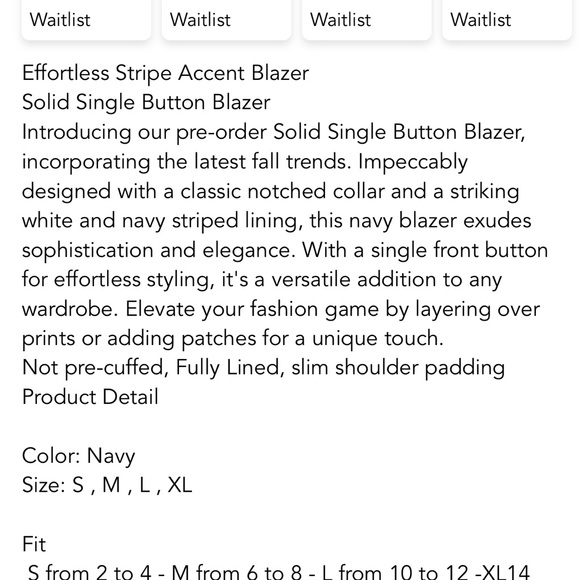 New Navy One Button Blazer, size Large - Picture 2 of 2